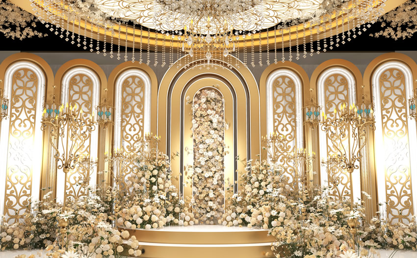 巩留香槟色调婚礼堂效果展示